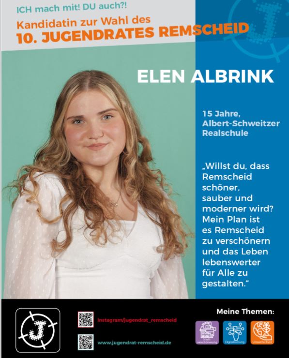 Du betrachtest gerade Elen Albrink (10d) unsere Kandidatin für den Jugendrat der Stadt Remscheid stellt sich vor.
