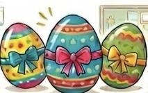 Überall im Schulgebäude bunte Eier